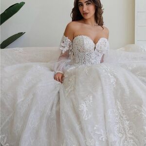 Sophia Tolli Off-Shoulder Lace Wedding Dress in White